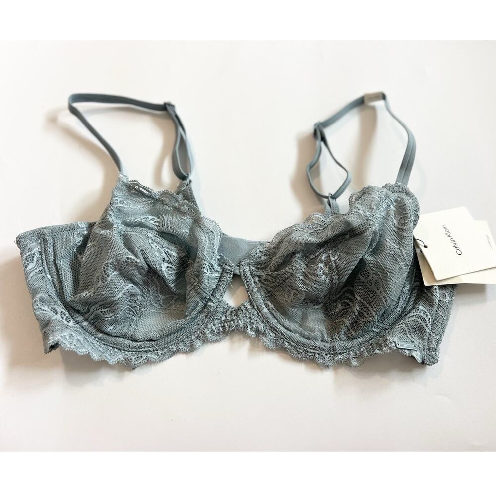 Calvin Klein Lace Bra 36B Sage Green Unlined Underwire Adjustable Straps NWT
